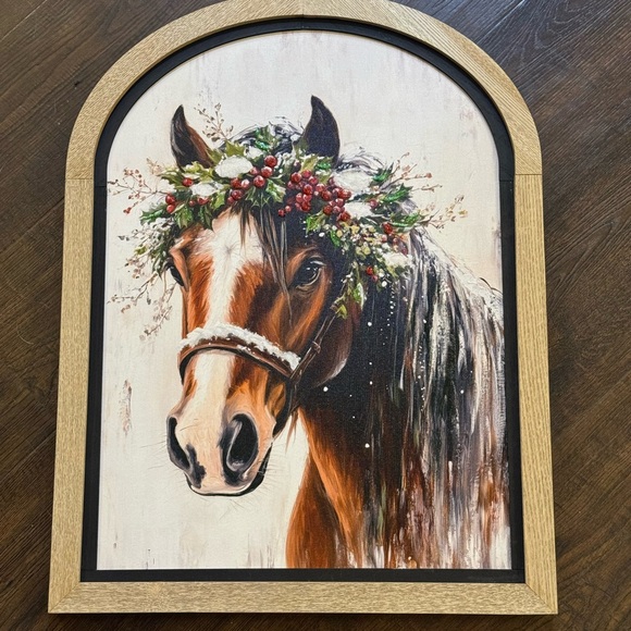 Horse Portrait with Floral Christmas Wreath